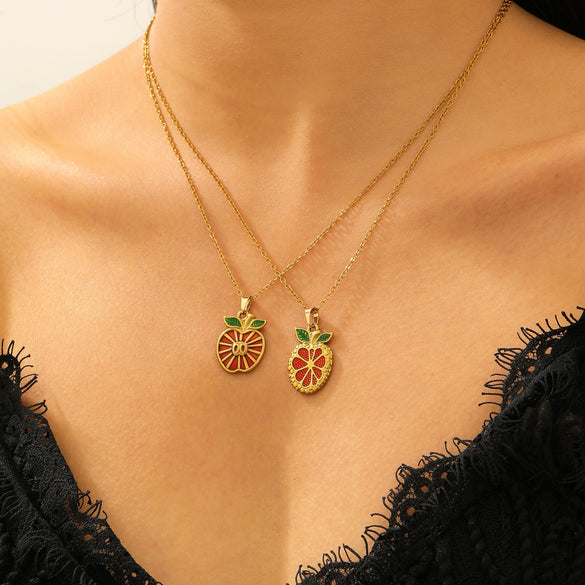 Wholesale Women's Casual Fruit Shape Stainless Steel 18K Real Gold Plated Necklace With Cross Round Chain