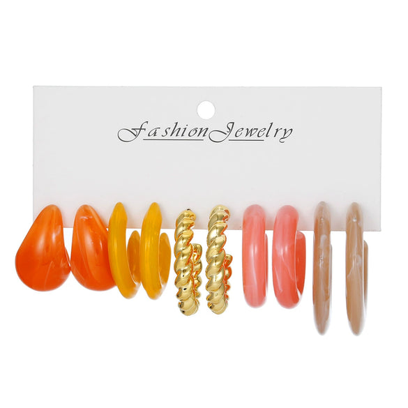 Wholesale Women's Casual Geometric Cshaped Spraypainted Plastic And Resin Earrings With Electroplating
