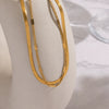 Wholesale Women's Casual Geometric Doublelayer Flat Snake Chain Necklace 18K Real Gold Vacuum Plated Stainless Steel Jewelry