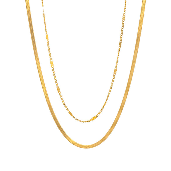 Wholesale Women's Casual Geometric Doublelayer Flat Snake Chain Necklace 18K Real Gold Vacuum Plated Stainless Steel Jewelry