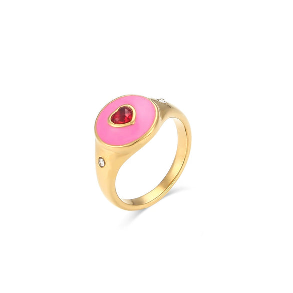 Wholesale Women's Casual Geometric Electroplated Stainless Steel Peach Heart White Diamond Ring Jewelry