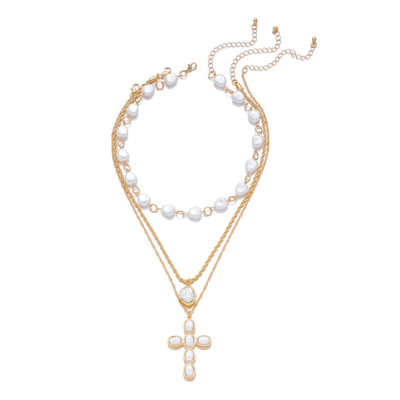 Wholesale Women's Casual Geometric Fake Pearl And Alloy Electroplated Multilayer Yshaped Necklace