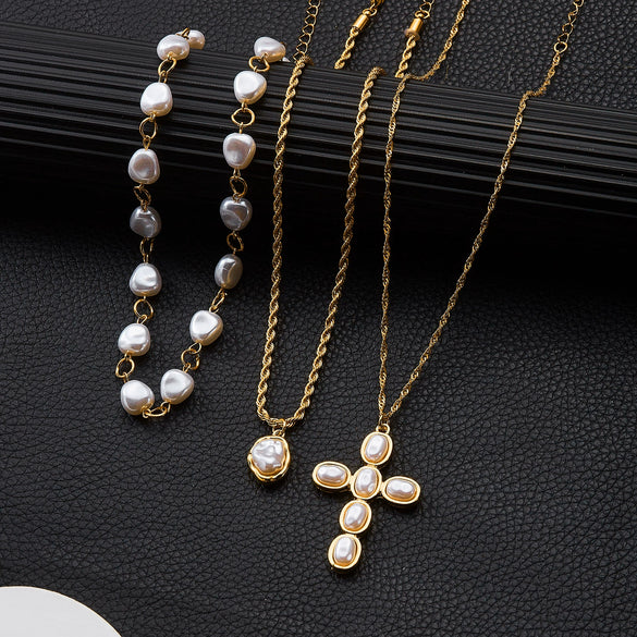 Wholesale Women's Casual Geometric Fake Pearl And Alloy Electroplated Multilayer Yshaped Necklace