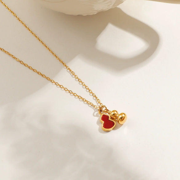 Wholesale Women's Casual Geometric Gourd Titanium Steel Necklace With Real Gold Plating In The Furnace