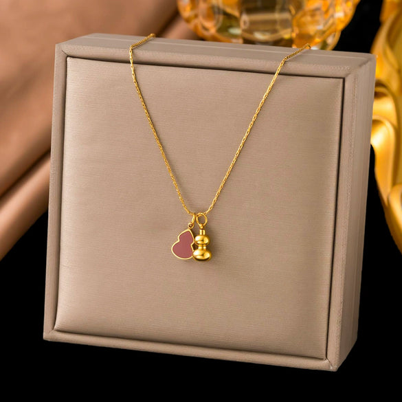 Wholesale Women's Casual Geometric Gourd Titanium Steel Necklace With Real Gold Plating In The Furnace
