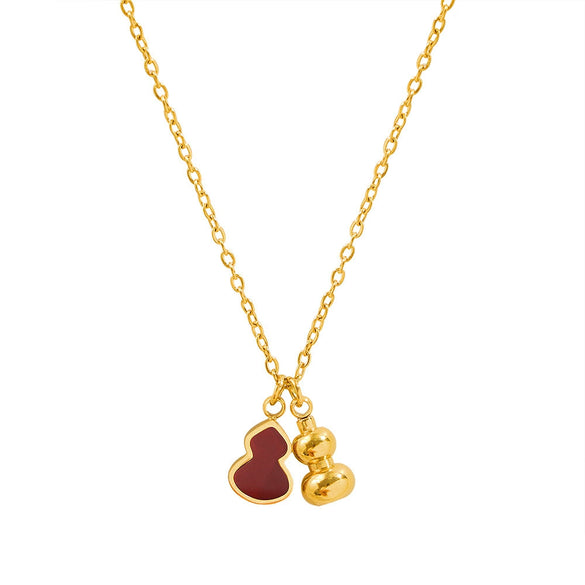 Wholesale Women's Casual Geometric Gourd Titanium Steel Necklace With Real Gold Plating In The Furnace