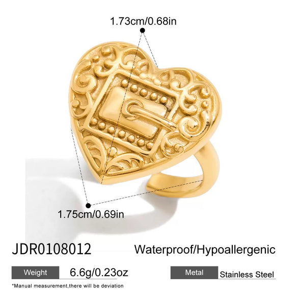 Wholesale Women's Casual Geometric Heart Shape Stainless Steel Polished Electroplated Open Ring Hand Jewelry