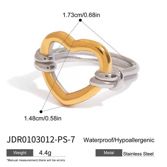 Wholesale Women's Casual Geometric Heart Shape Stainless Steel Polished Electroplated Open Ring Hand Jewelry