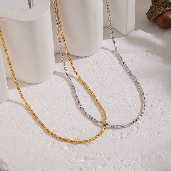 Wholesale Women's Casual Geometric 18K Real Gold Plated Stainless Steel Chain Necklace With Pvd Furnace Vacuum Real Gold Plating