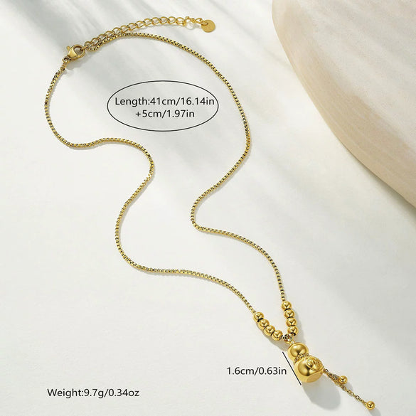 Wholesale Women's Casual Geometric Leaf Pattern Stainless Steel Electroplated Necklace With Fortune Gourd Pearl Tassel And Floral Beads