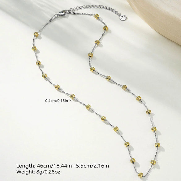 Wholesale Women's Casual Geometric Leaf Pattern Stainless Steel Electroplated Necklace With Fortune Gourd Pearl Tassel And Floral Beads
