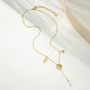 Wholesale Women's Casual Geometric Leaf Pattern Stainless Steel Electroplated Necklace With Fortune Gourd Pearl Tassel And Floral Beads