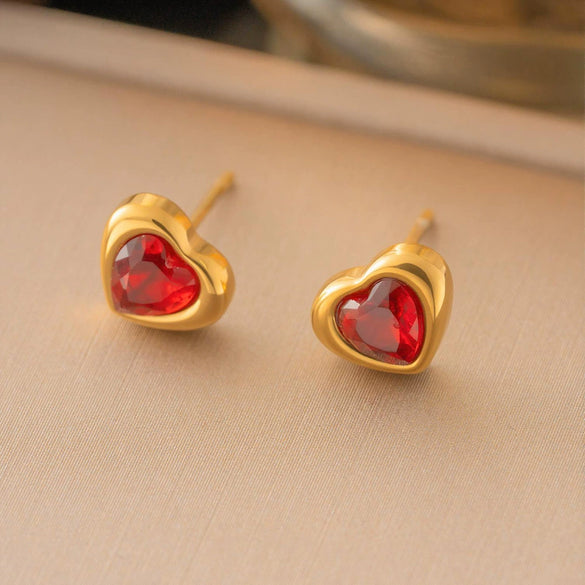 Wholesale Women's Casual Geometric Real Gold Plated Stainless Steel Titanium Steel Heartshaped Earrings Jewelry Set