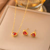 Wholesale Women's Casual Geometric Real Gold Plated Stainless Steel Titanium Steel Heartshaped Earrings Jewelry Set