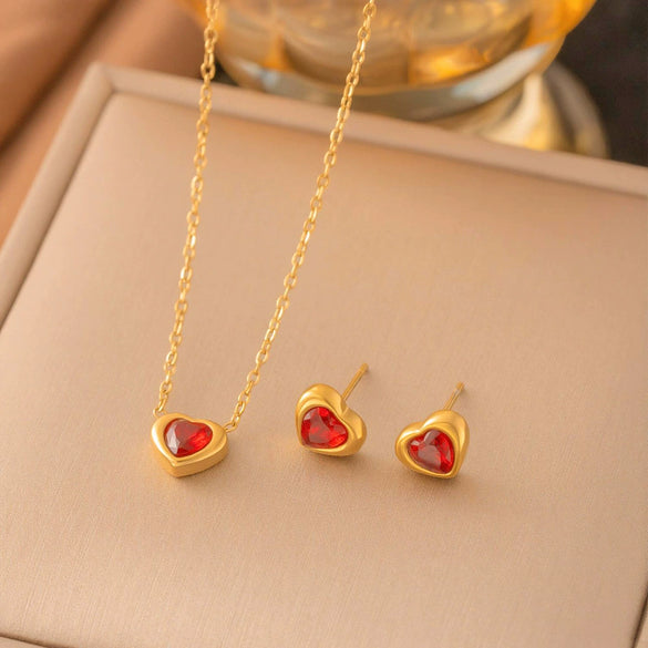 Wholesale Women's Casual Geometric Real Gold Plated Stainless Steel Titanium Steel Heartshaped Earrings Jewelry Set