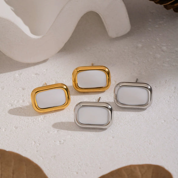 Wholesale Women's Casual Geometric Rectangular Stainless Steel Earrings With Pvd Furnace Vacuum Real Gold Plating