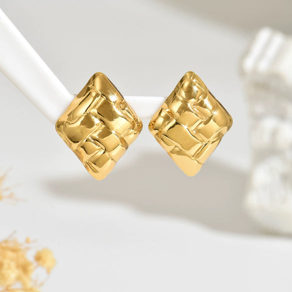 Wholesale Women's Casual Geometric Square Striped Stainless Steel Stamped Earrings