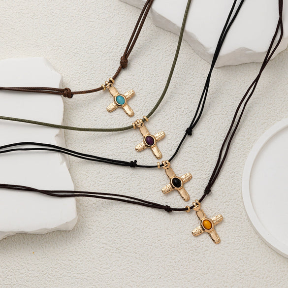 Wholesale Women's Casual Geometric Stainless Steel Electroplated Cross Pendant Necklace