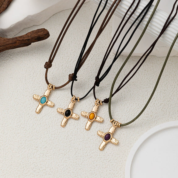 Wholesale Women's Casual Geometric Stainless Steel Electroplated Cross Pendant Necklace