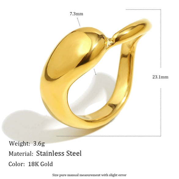 Wholesale Women's Casual Geometric Stainless Steel Electroplated 18K Gold Asymmetrical Twisted Ring