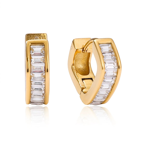 Wholesale Women's Casual Geometric Stainless Steel Electroplated Square Rhinestone Asymmetrical Earrings