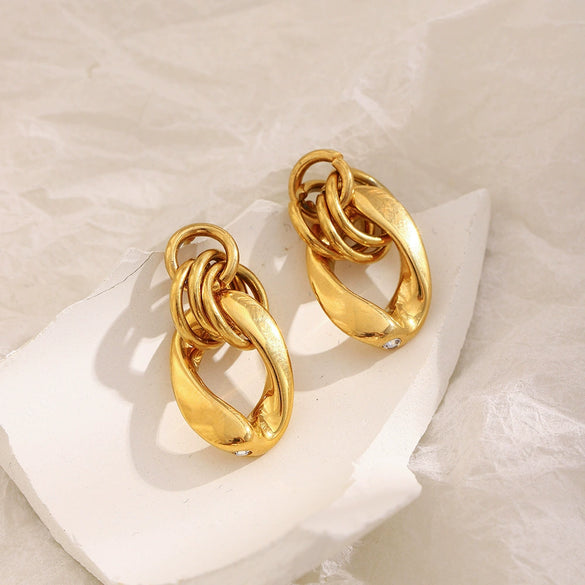 Wholesale Women's Casual Geometric Stainless Steel 18K Gold Plated Earrings