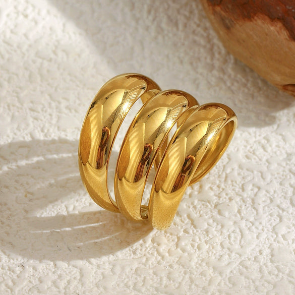 Wholesale Women's Casual Geometric Stainless Steel 18K Gold Plated Hand Jewelry Open Ring