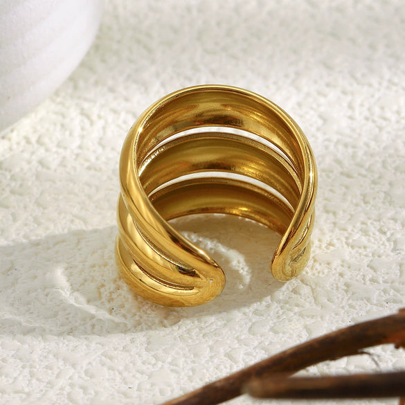 Wholesale Women's Casual Geometric Stainless Steel 18K Gold Plated Hand Jewelry Open Ring