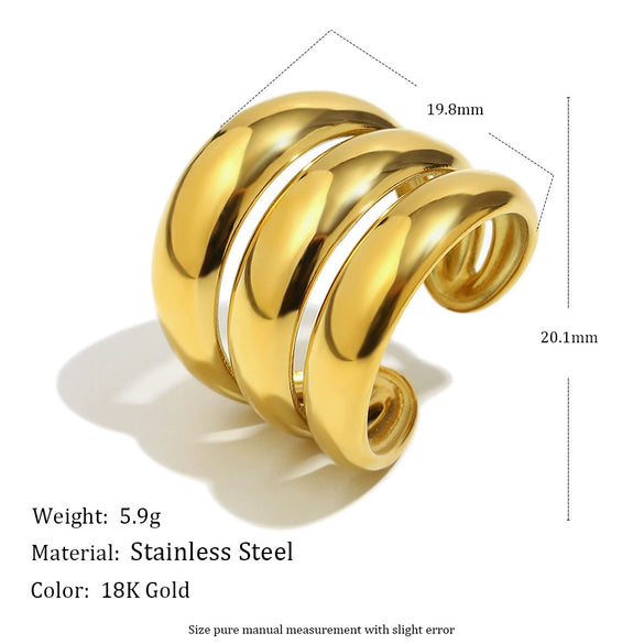 Wholesale Women's Casual Geometric Stainless Steel 18K Gold Plated Hand Jewelry Open Ring