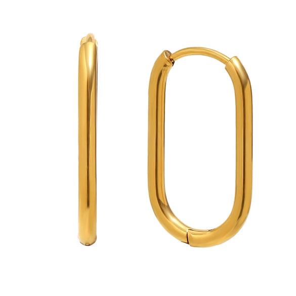 Wholesale Women's Casual Geometric Stainless Steel 18K Gold Plated Long Oshaped Earrings With Square Buckle