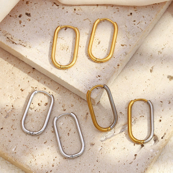 Wholesale Women's Casual Geometric Stainless Steel 18K Gold Plated Long Oshaped Earrings With Square Buckle