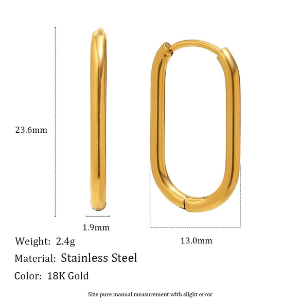 Wholesale Women's Casual Geometric Stainless Steel 18K Gold Plated Long Oshaped Earrings With Square Buckle