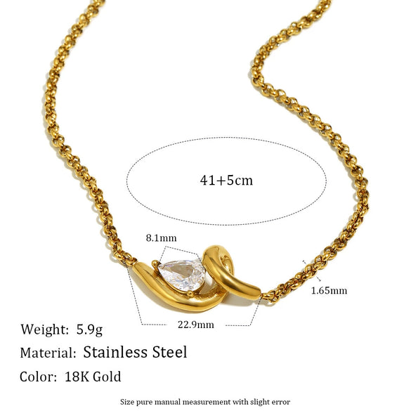 Wholesale Women's Casual Geometric Stainless Steel 18K Gold Plated Necklace With Water Drop Zircon And Round Pearl