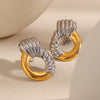 Wholesale Women's Casual Geometric Stainless Steel 18K Gold Plated Spliced Twill Ring Earrings