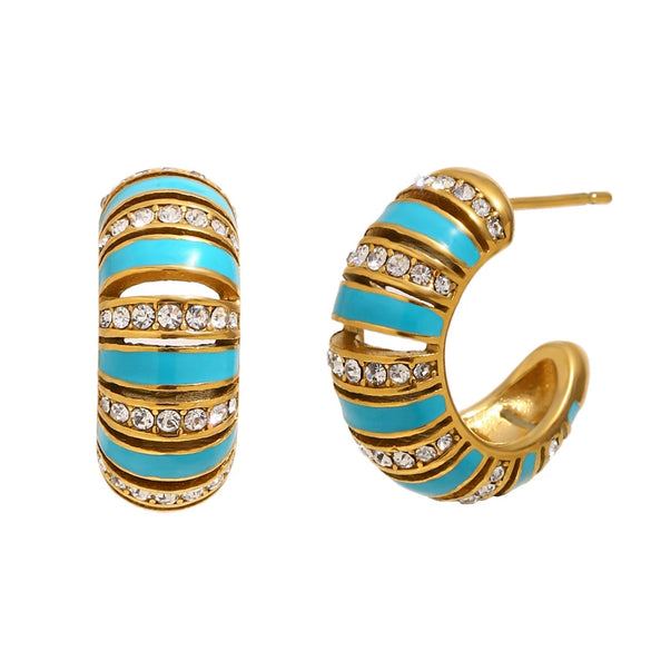 Wholesale Women's Casual Geometric Stainless Steel 18K Gold Vacuum Plated Cshaped Dot Diamond Oil Drop Earrings Jewelry