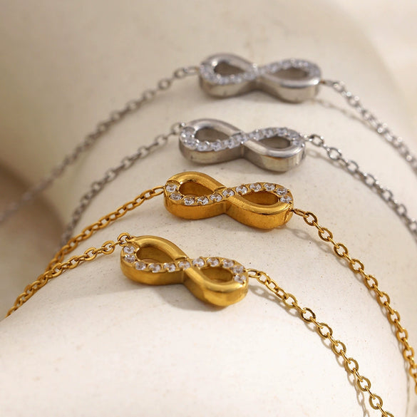 Wholesale Women's Casual Geometric Stainless Steel 18K Goldplated Letter Number Text Diamondstudded Bracelet Necklace
