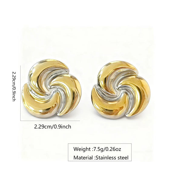 Wholesale Women's Casual Geometric Triangular Spiral Gold And Silver Contrasting Stainless Steel Electroplated Earrings
