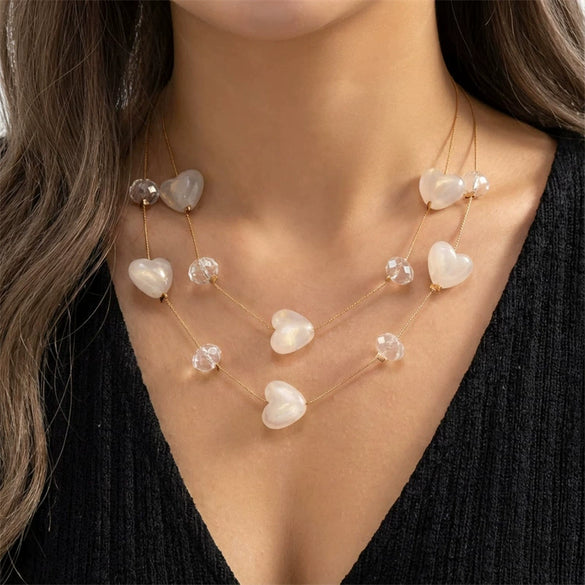 Wholesale Women's Casual Handmade Goldplated Alloy Heartshaped Geometric Pendant Necklace