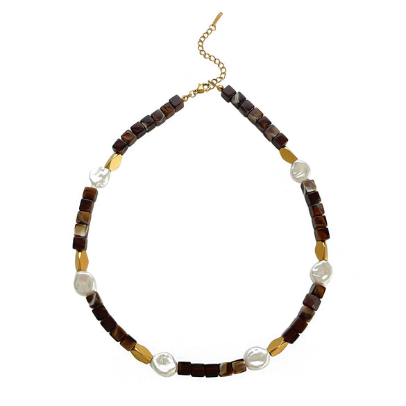 Wholesale Women's Casual Handmade Stainless Steel And Resin Leopard Print Beaded Clavicle Chain