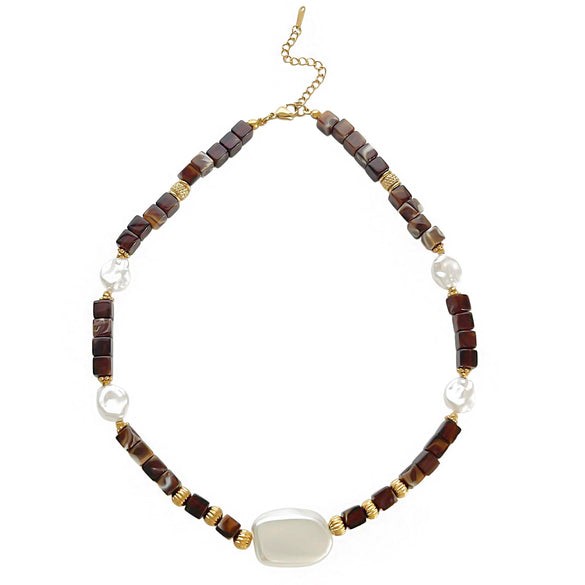 Wholesale Women's Casual Handmade Stainless Steel And Resin Leopard Print Beaded Clavicle Chain