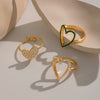 Wholesale Women's Casual Heart Shape Stainless Steel Diamondencrusted Open Ring With Pvd Furnace Vacuum Real Gold Plating
