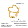 Wholesale Women's Casual Heart Shape Stainless Steel Diamondencrusted Open Ring With Pvd Furnace Vacuum Real Gold Plating