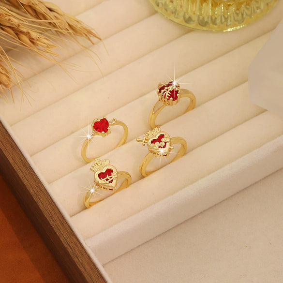 Wholesale Women's Casual Heartshaped Real Gold Plated Environmentally Friendly Copper Ring Jewelry