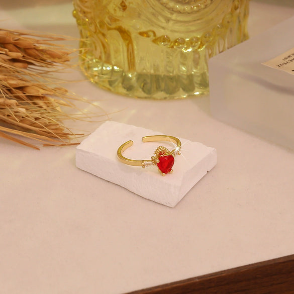 Wholesale Women's Casual Heartshaped Real Gold Plated Environmentally Friendly Copper Ring Jewelry