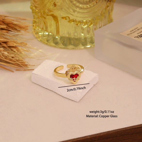 Wholesale Women's Casual Heartshaped Real Gold Plated Environmentally Friendly Copper Ring Jewelry
