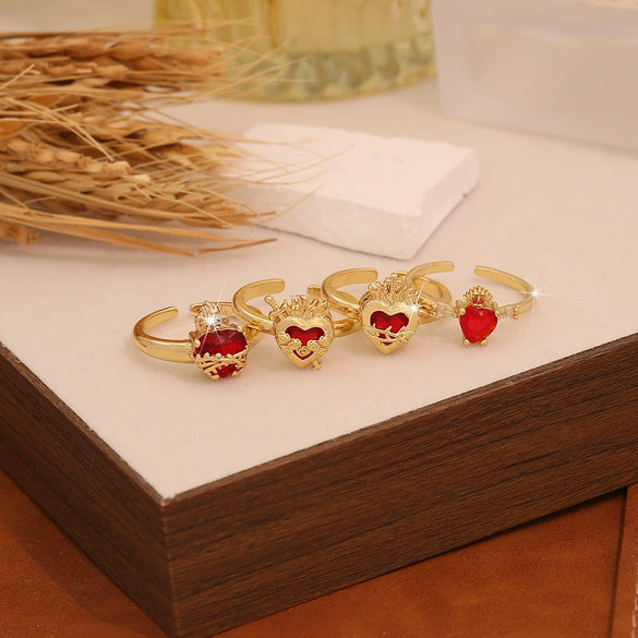 Wholesale Women's Casual Heartshaped Real Gold Plated Environmentally Friendly Copper Ring Jewelry