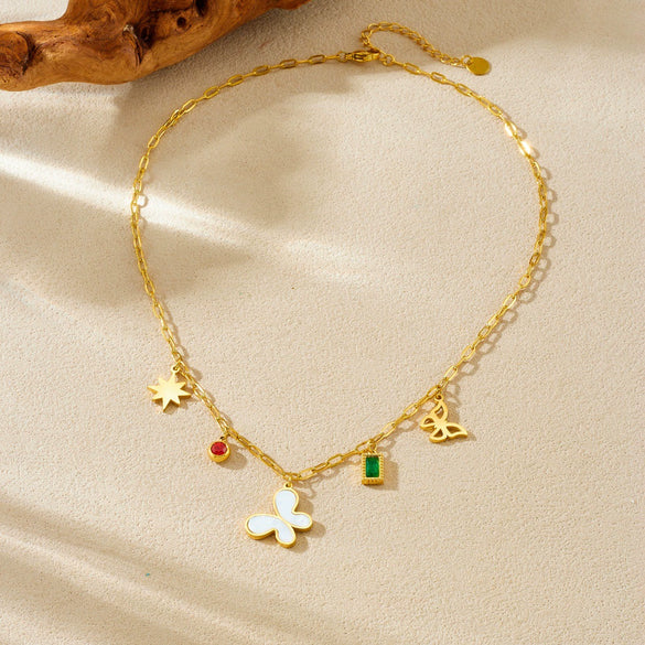 Wholesale Women's Casual Insect Shape Stainless Steel Goldplated Butterfly Pendant Necklace With Cross Chain