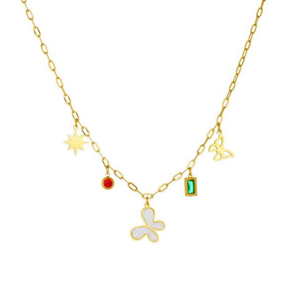Wholesale Women's Casual Insect Shape Stainless Steel Goldplated Butterfly Pendant Necklace With Cross Chain