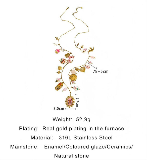 Wholesale Women's Casual Long Stainless Steel Geometric Multipendant Necklace With Polished Electroplating And Bamboo Chain