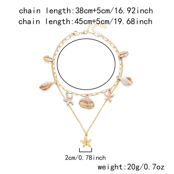 Wholesale Women's Casual Minimalist Alloy Electroplated Ocean Style Starfish And Shell Double Layered Necklace And Exaggerated Shell Choker